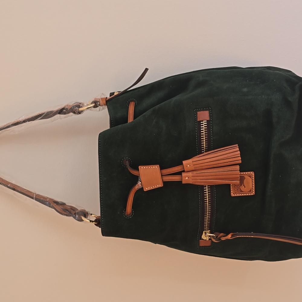 Dooney & Bourke Green Suede Bucket Bag - Picture 2 of 16